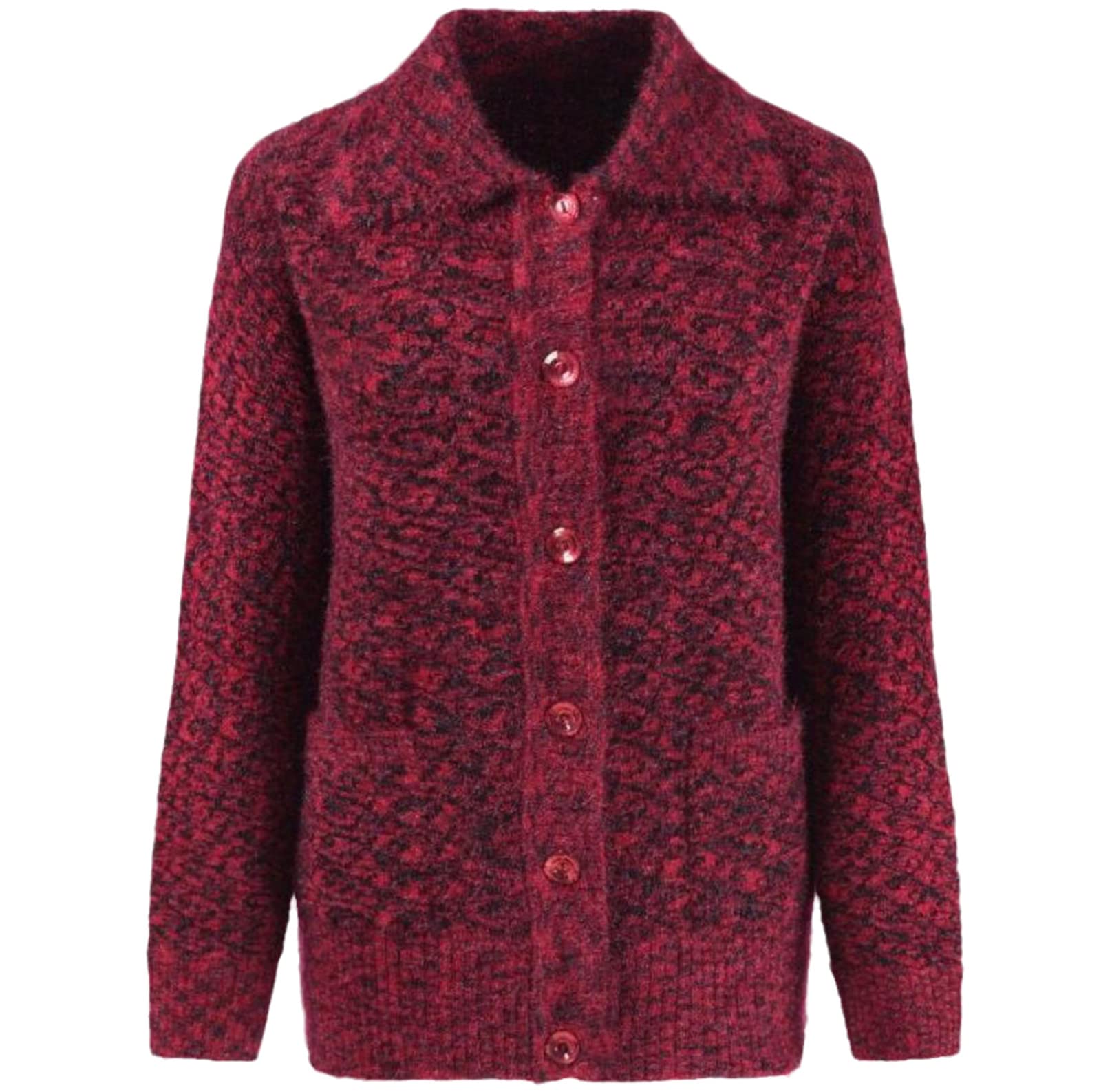 Chaqueta de punto caliente gruesa para mujer Chaqueta de punto de manga larga con un solo pecho, Rojo, 3X-Large