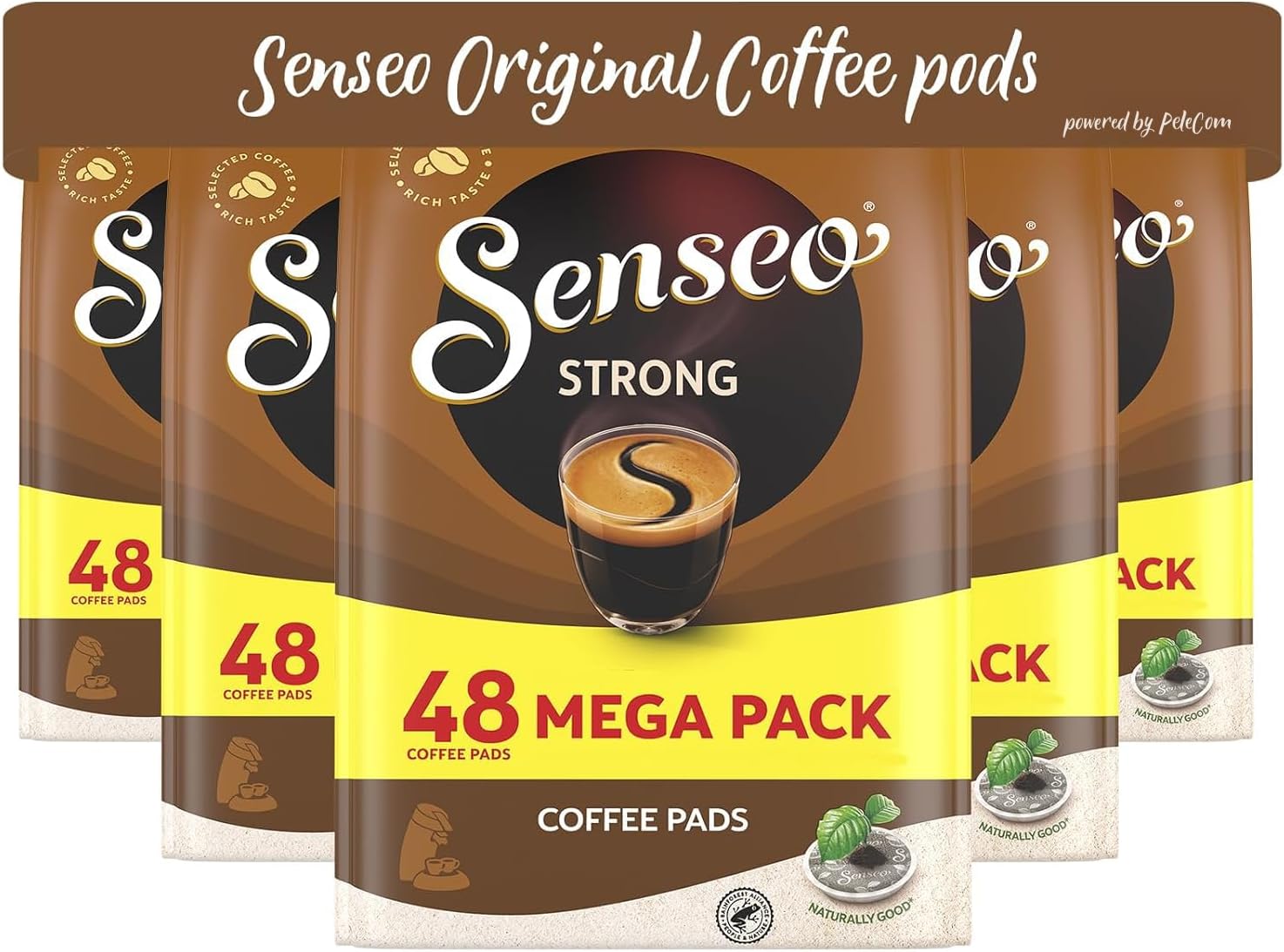 Strong Dark Roast Coffee Pods, 5 Packs, 240 Count, Bold Flavor, Crema Layer on Top, Compatible with PeleCom Machine