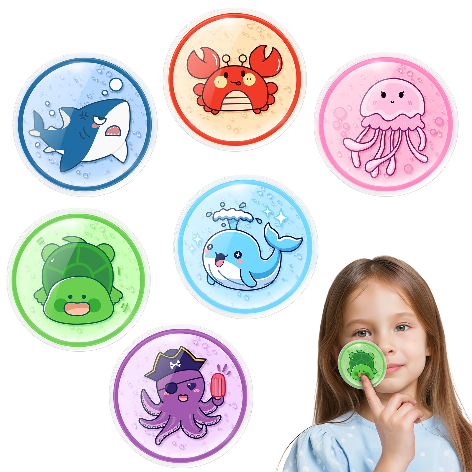 Comfytemp Kids Ice Packs for Boo Boos, FSA HSA Eligible, Baby Small Gel Ice Packs for Injury Reusable, Mini Hot Cold Compress for Pain Relief, Toothache, Fever, Toddler First Aid - 6 PCS - Sea Animal