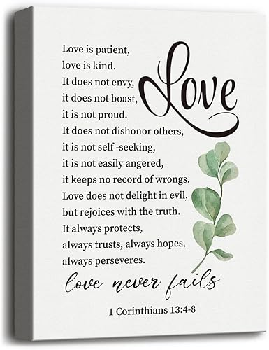 Lienzo decorativo para pared con texto en inglés Love is Patient Love is Kind 1 Corinthians 134-8, póster inspirador para decoración de pared para