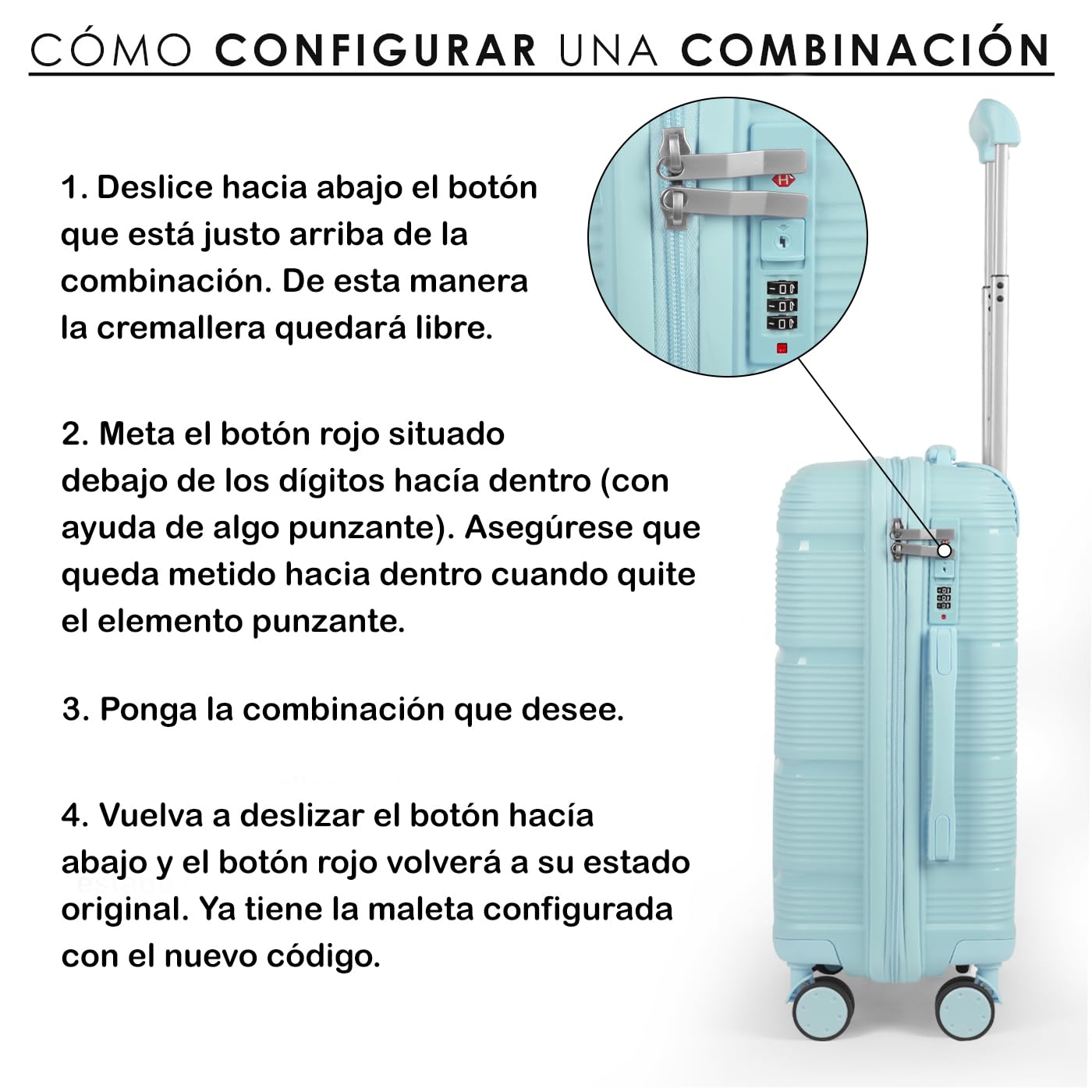 MERCURY TEXTIL- Juego de 4 Maletas de Viaje Neceser, Cabina, Mediana y Grande de Polipropileno con Ruedas Giratorias 360º y Cierre de Seguridad.(Azul Claro) — view 3
