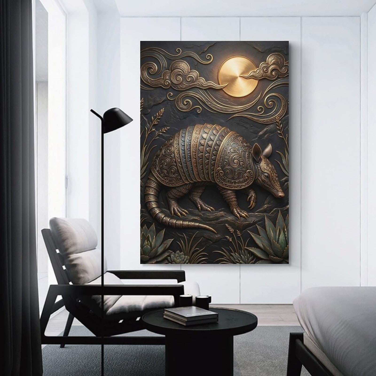 Junmoney Ornate Armadillo with Golden Sun And Clouds Canvas Art Print, 20x30inch(50x75cm), for Bedrooms, Workspaces And Everyday Interiors, A Flexible Wall Accent for Shared Spaces