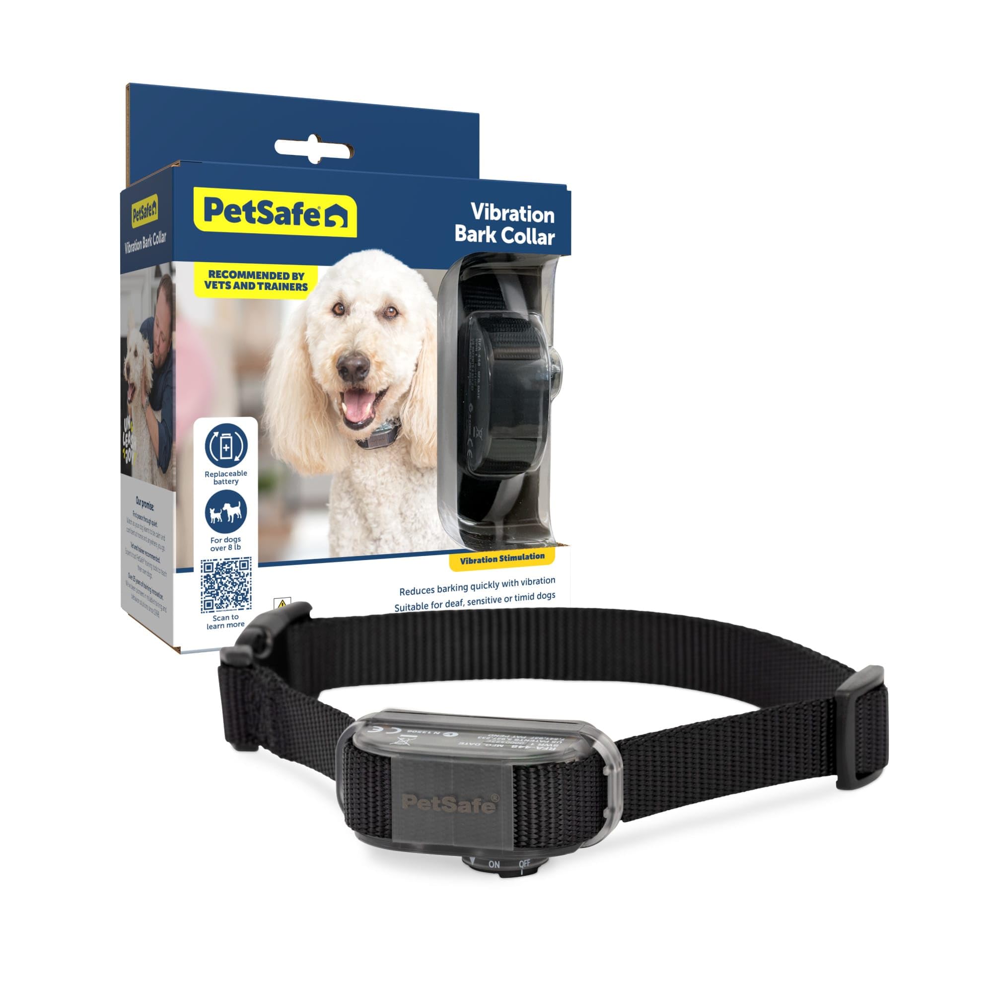 PetSafe Bark Control Collar, Vibration Bark Deterrent, 10 Correction Combinations, Large, Black, Nylon, Medium, Large Dogs