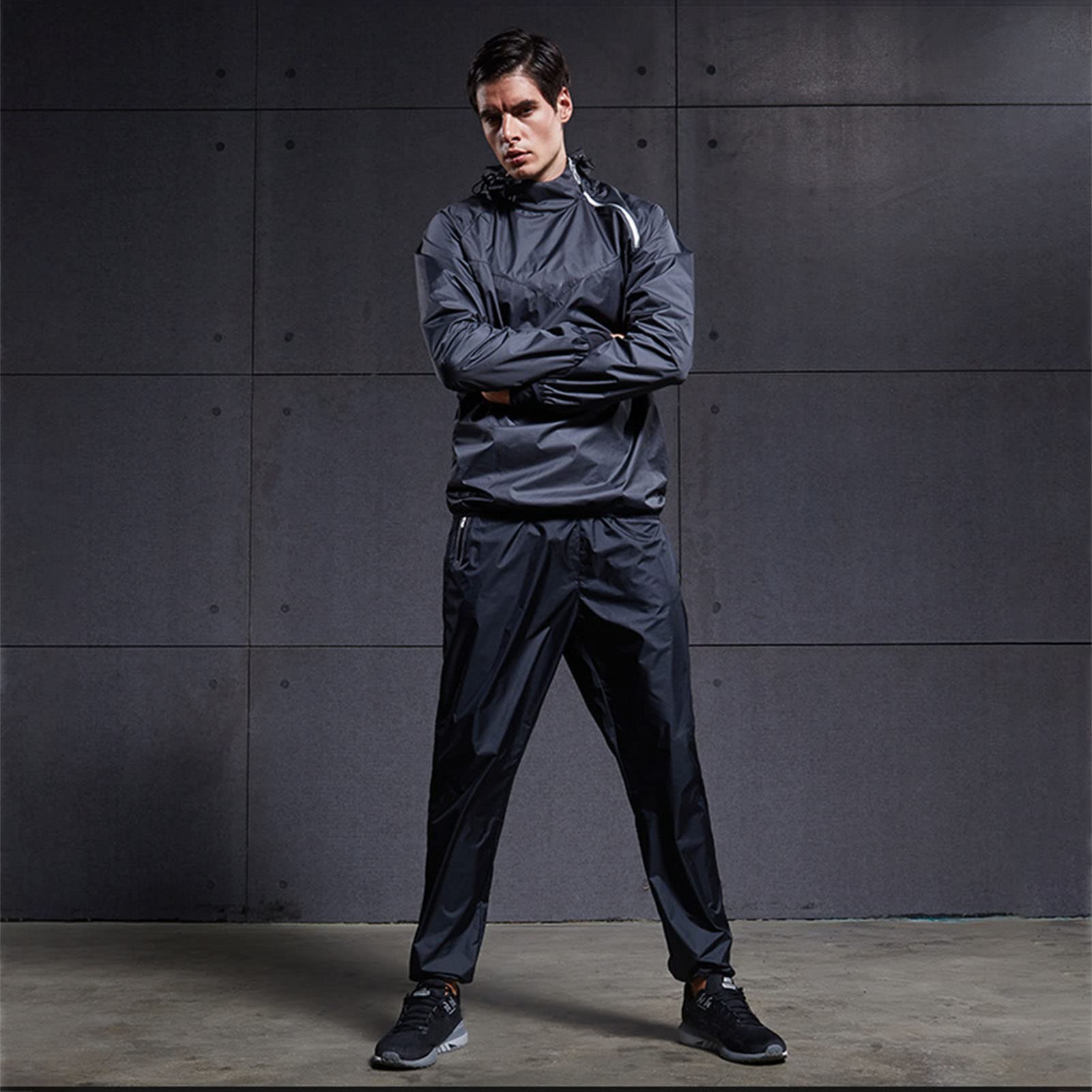 Schwitzanzug Zum Abnehmen, Trainingsanzug Sauna Suit Set Saunajacke Herren Schwitzjacke Trainingsjacke Sportshirt Abnehmen Fitness Trainingsshirt Für Die Fettverbrennung