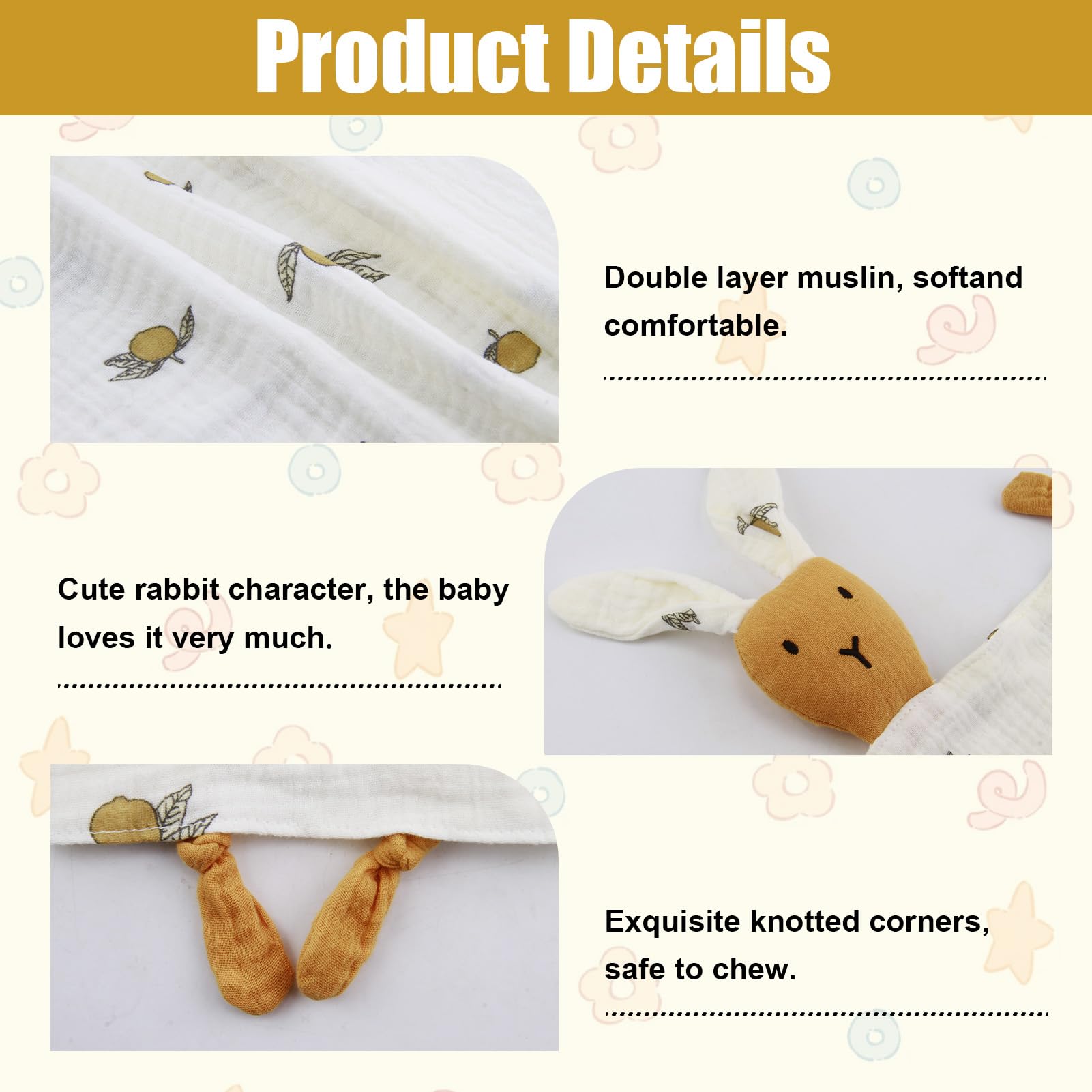 ORUZA Baby Comforters Blanket, Baby Comforters Rabbit Baby Blanket, Baby Comfort Blanket for Infant Toddler Newborn Boys and Girls - Image 3
