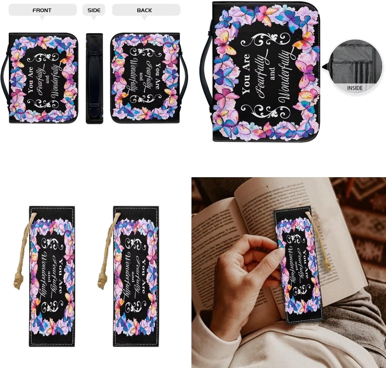 Kuiaobaty You are Wonderfully Print Leather Bible Covers with 2pcs Bookmark Bible Holder for Women Men Bible Case Storage Organizer with Handle Bible Bag Journal Case Bible Carrying Carrier 2XL