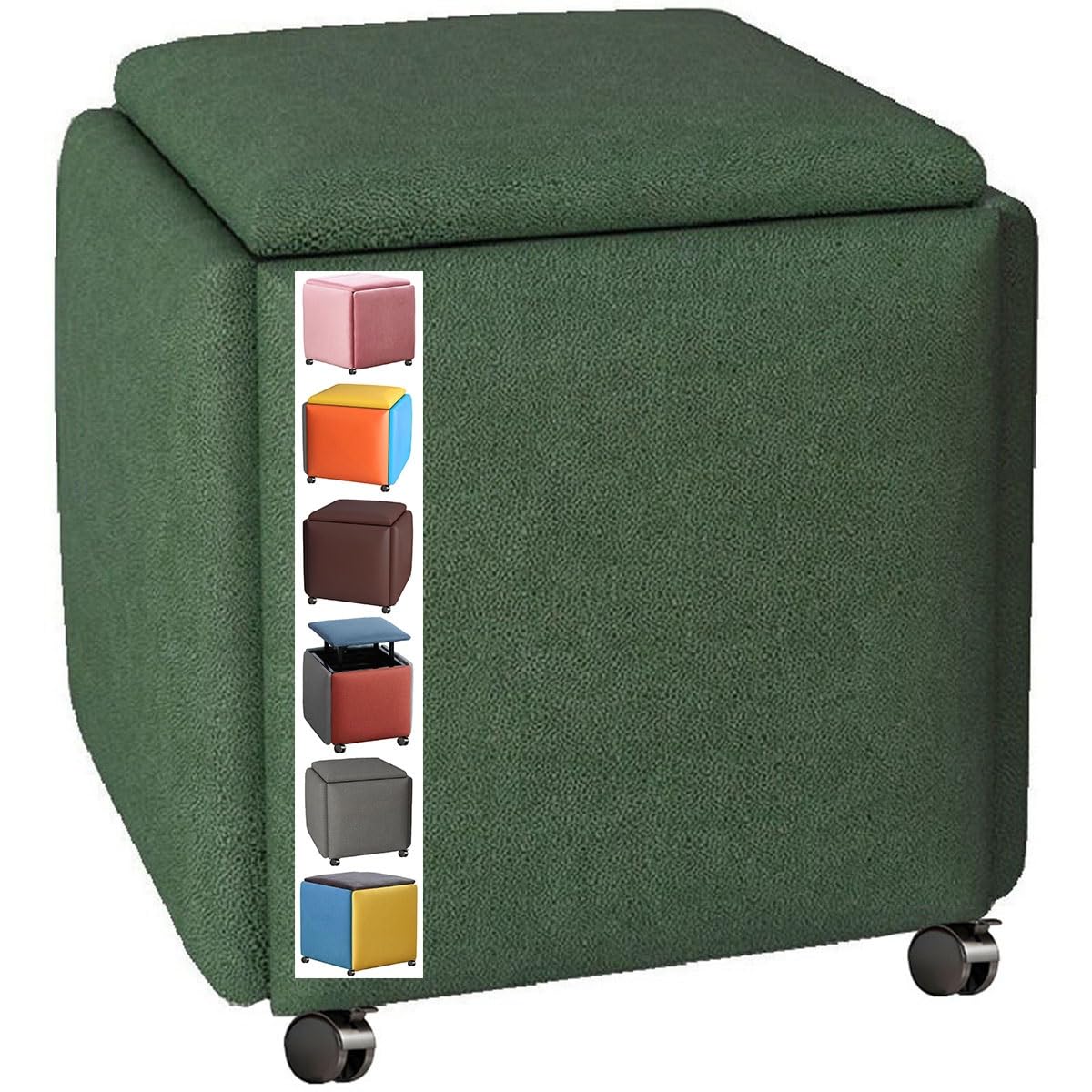 GDMDPTE 5-in-1 Stackable Ottoman Cube Chair Versatile Footstool & Storage Seat with Wheels Stylish Upholstered Pouf for Living Room Entryway & Bedroom Use