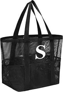 Personalized Mesh Beach Bag for Women - Waterproof Initial Tote Bag for Family Travel, Toys, Vacation Essentials