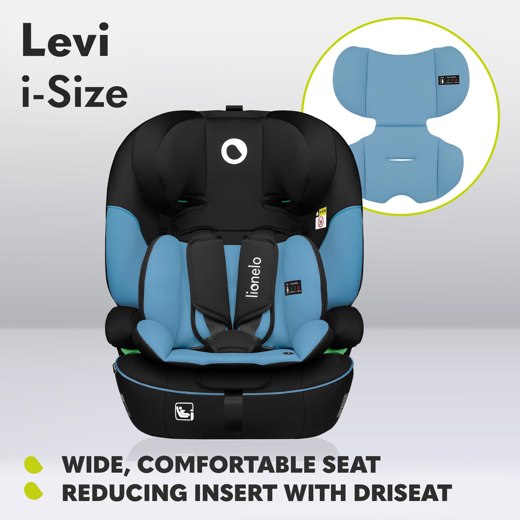 LIONELO Car Seat LEVI I-Size for Baby 9-36kg Transforms with Your Child from Infant to 12 Years, Multi-Level Headrest, Enhanced Side Protection, Easy Install with Seat Belt, Washable, Certified — view 6