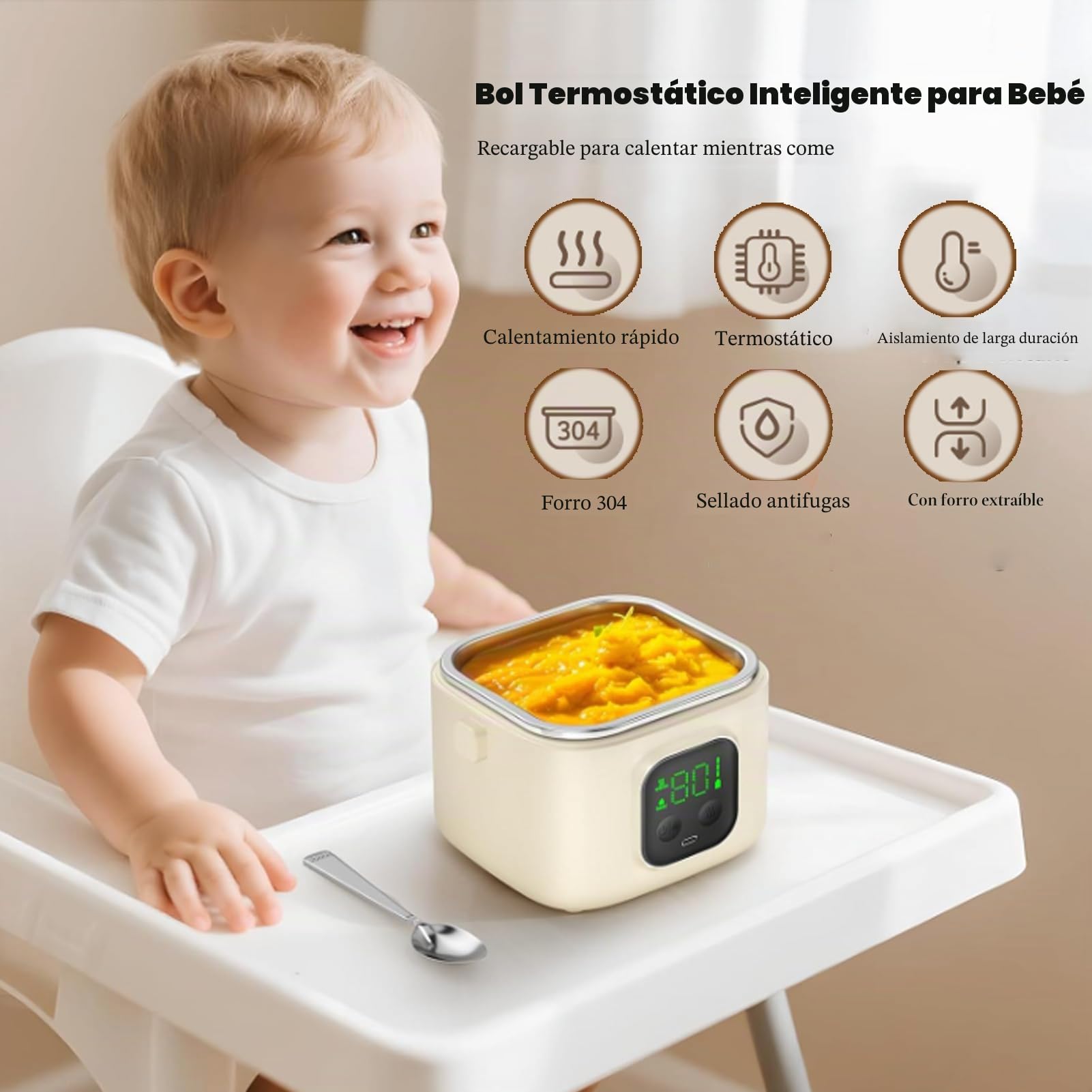 Lonchera Electrica Trabajo Inalámbrico, Calentador De Comida Portatil Electrico Con Batería 14000mah USB-C 6 Temporizador Taper Electrico Para Comida Para Hogar,Camping Y Oficina (800ML)