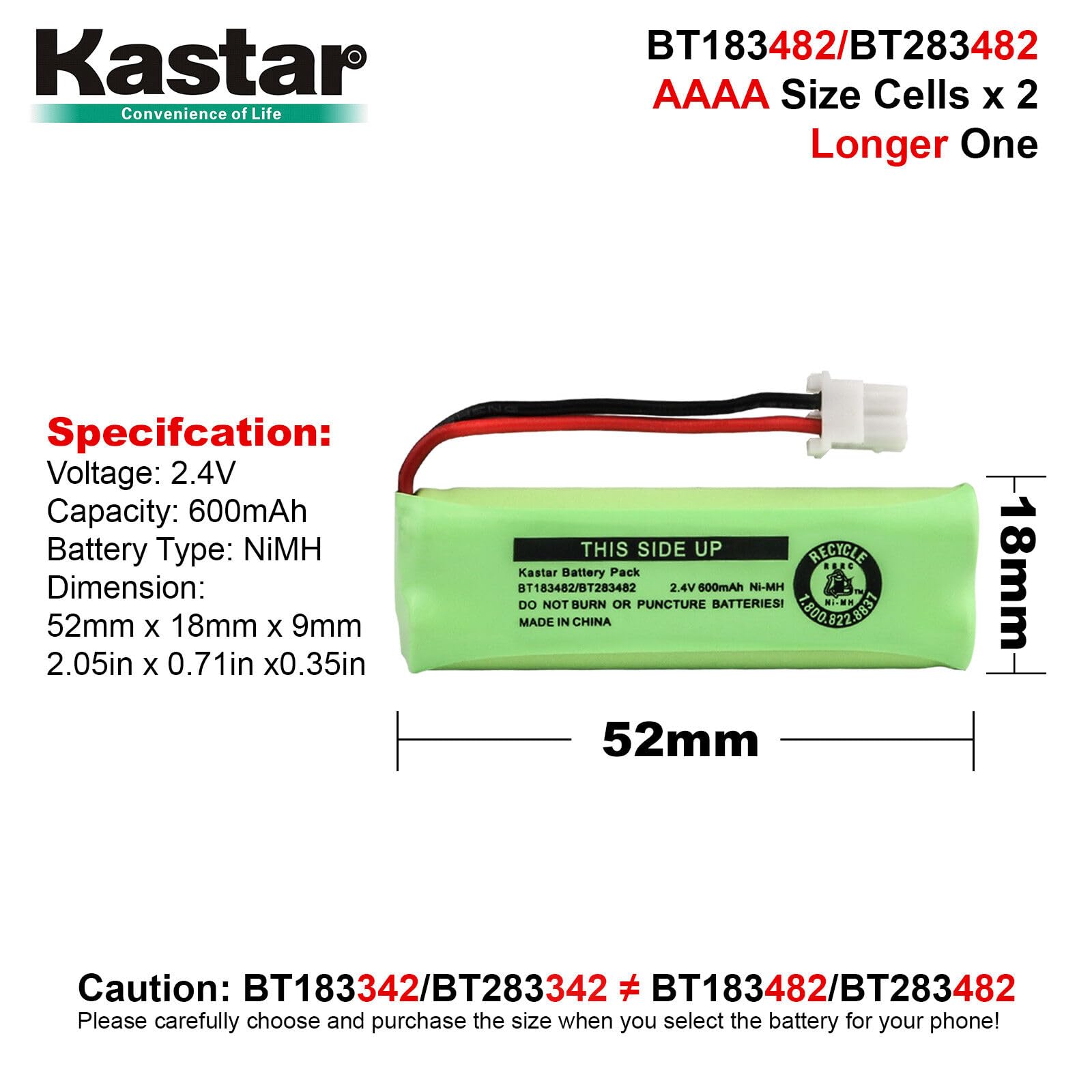 Kastar 1-Pack Battery Replacement for Vtech BT183482, BT283482, Vtech LS6405, Vtech LS6425 LS6425-2 LS6425-3 LS6425-3 LS6425-4, Vtech LS6426 LS6426-3, Vtech LS6475 LS6475-2 LS6475-3, Vtech LS6476