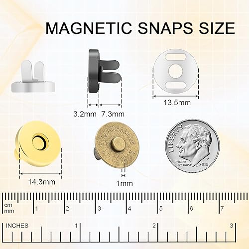Miniatura 2 de 40 juegos de botones magnéticos a presión de 0.55 pulgadas (0.551 in), cierre magnético, broches magnéticos para bolsos y bolsos, ropa, bolsa de