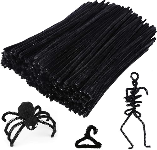 Caydo 200 piezas de limpiadores de tubos negros de Halloween, varillas de chenilla para manualidades, en masa para niños, arte DIY, manualidades