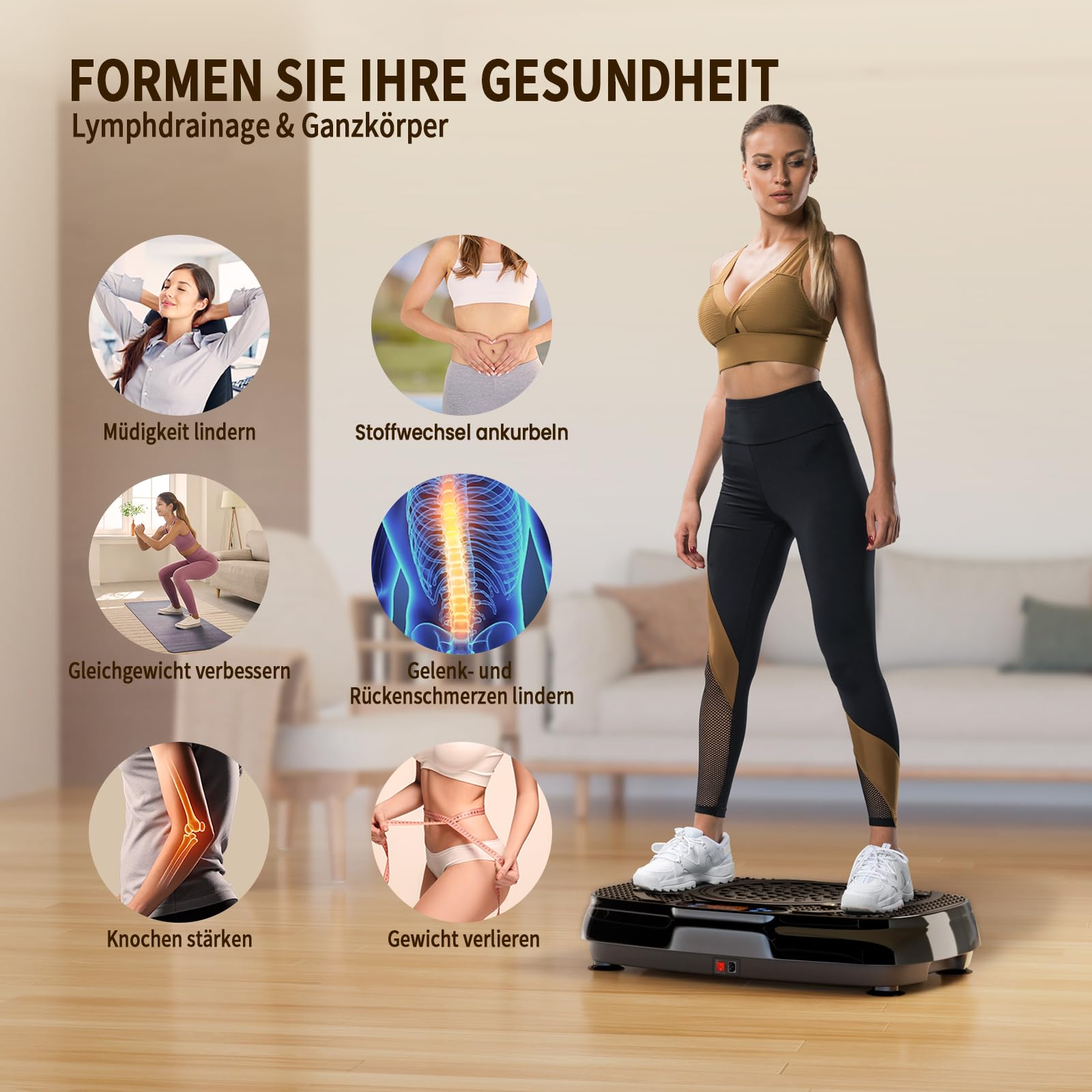 TISSCARE Vibrationsplatte,Rüttelplatte Sport für Zuhause ,Vibro Shaper mit 120 Stufen, 5 Modi & bis 400LBS - Vibrationsboard zur Fettverbrennung, Figurformung & Muskelaufbau für Damen＆Herren