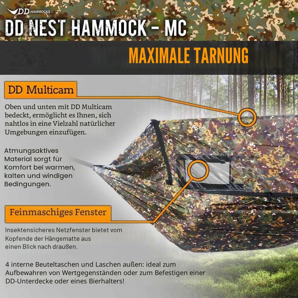 DD Hammocks Nest Hängematte - MC: Vollständig getarnte Camping-Hängematte für Stealth-Camping, Rucksackreisen und Wanderabenteuer