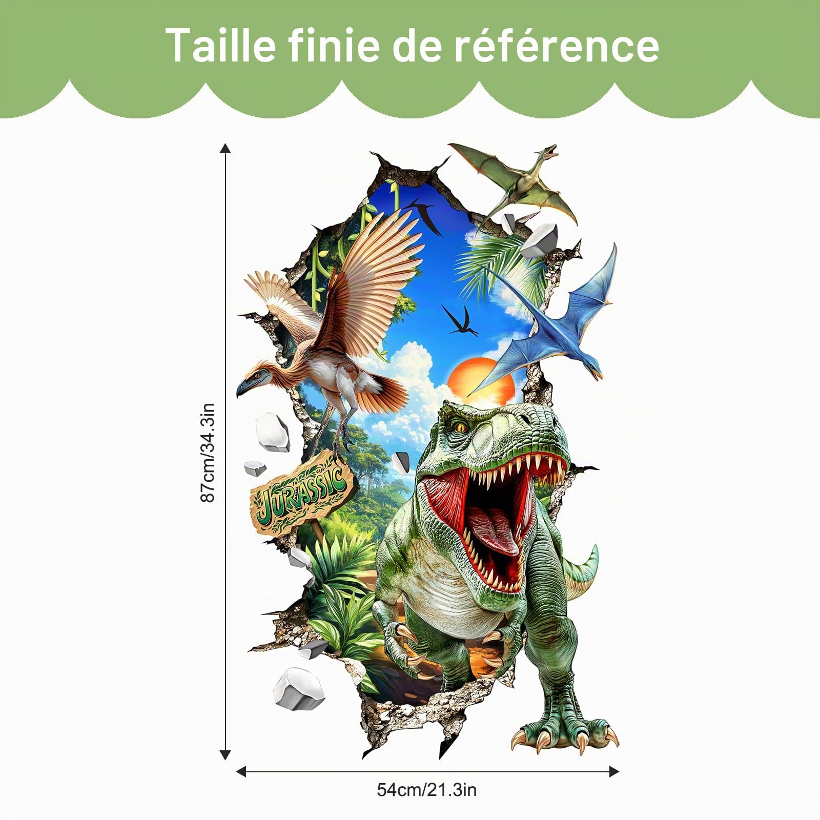 Tanlaby 3D Grand Stickers Muraux Dinosaure Autocollants Muraux Stickers Animaux Dino Sticker Mural pour Enfant Chambre Bébé Garçon Salle de Jeux Bébé Pépinière