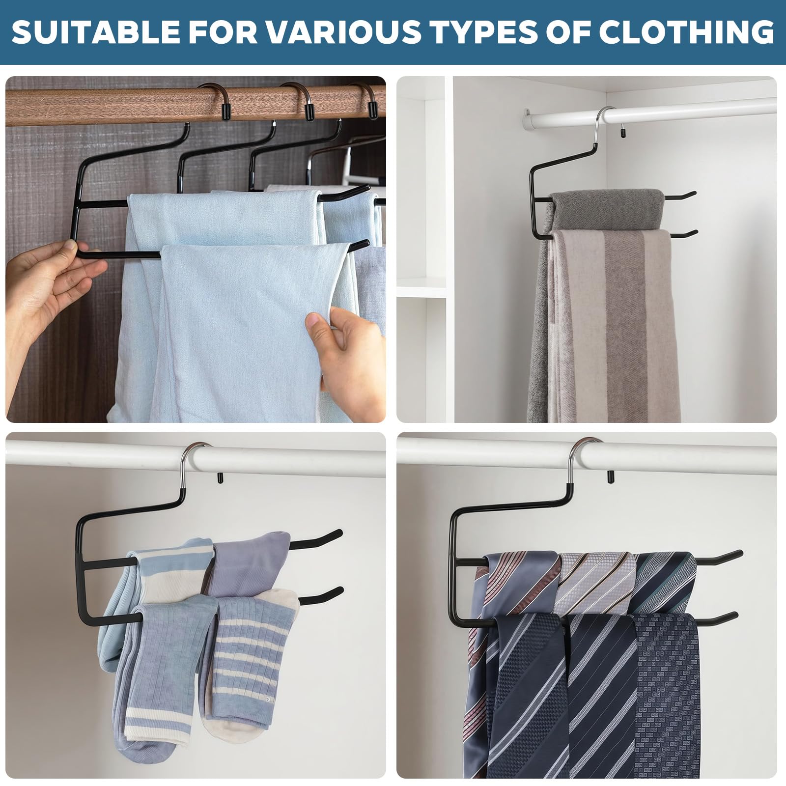 5 Pezzi Grucce Pantaloni Salvaspazio,Appendini per Pantaloni,Grucce per Pantaloni in Metallo con 2 barre, per jeans, asciugamani, sciarpe.