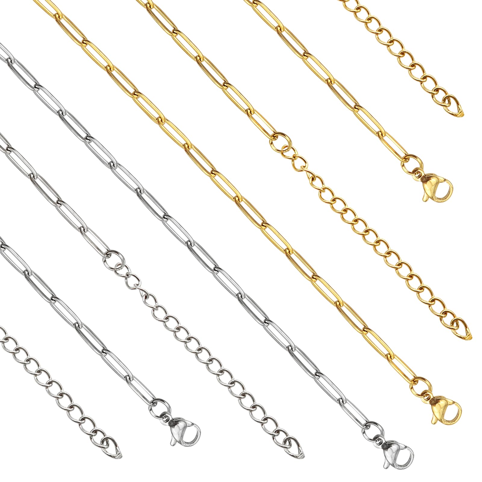TOAOB 8pcs 3mm Paperclip Necklace Gold and Silver Small Link Chain for DIY Jewelry