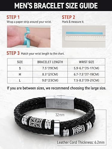 Miniatura 6 de FaithHeart Pulsera vikinga para hombre, pulsera de cuero trenzado de doble fila con cierre de acero inoxidable, brújula vikinga, pulsera vintage de