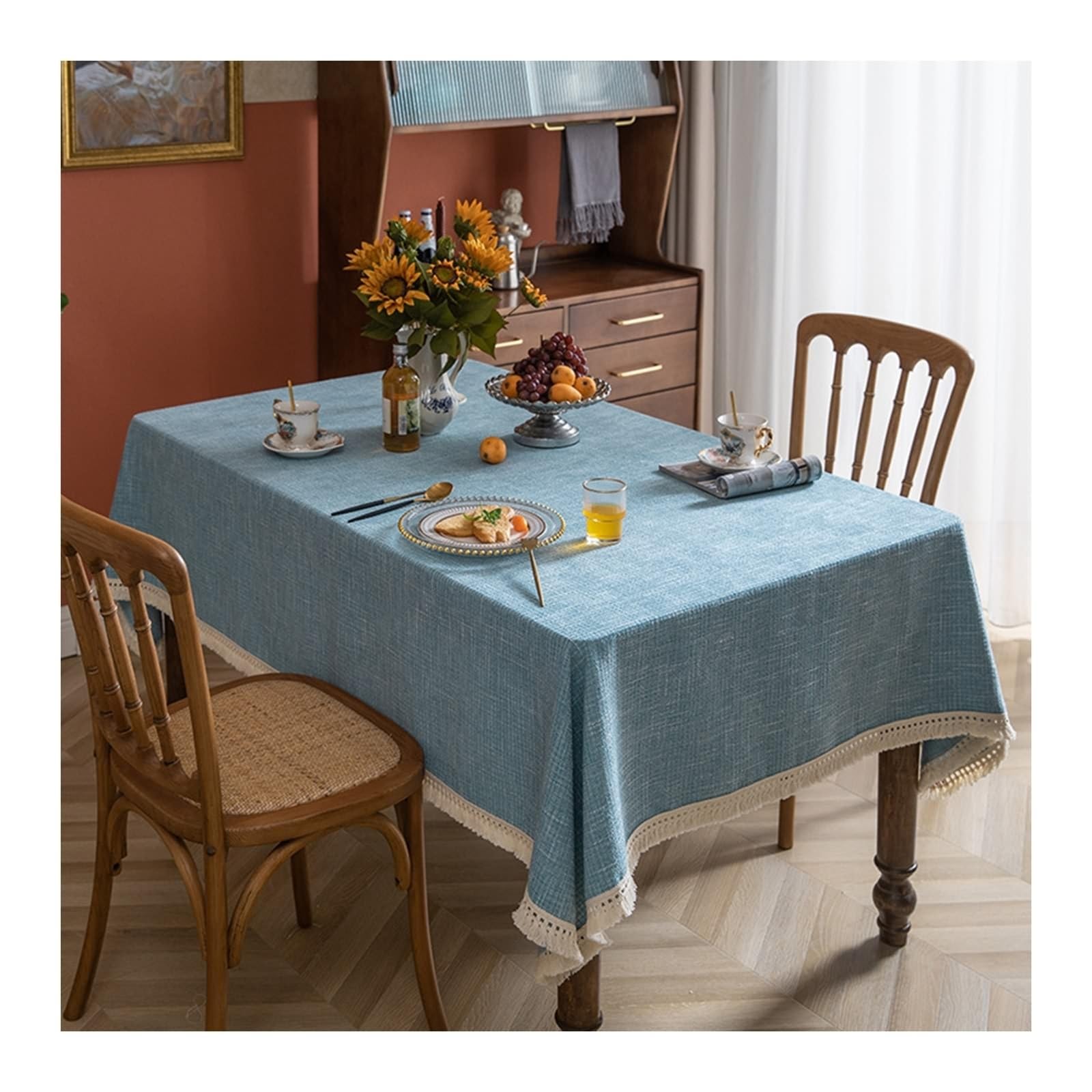 Tovaglia blu in poliestere Tablecloth Waffle tovaglia rettangolare 90 x 150 cm per soggiorno, sala da pranzo, balcone, giardino