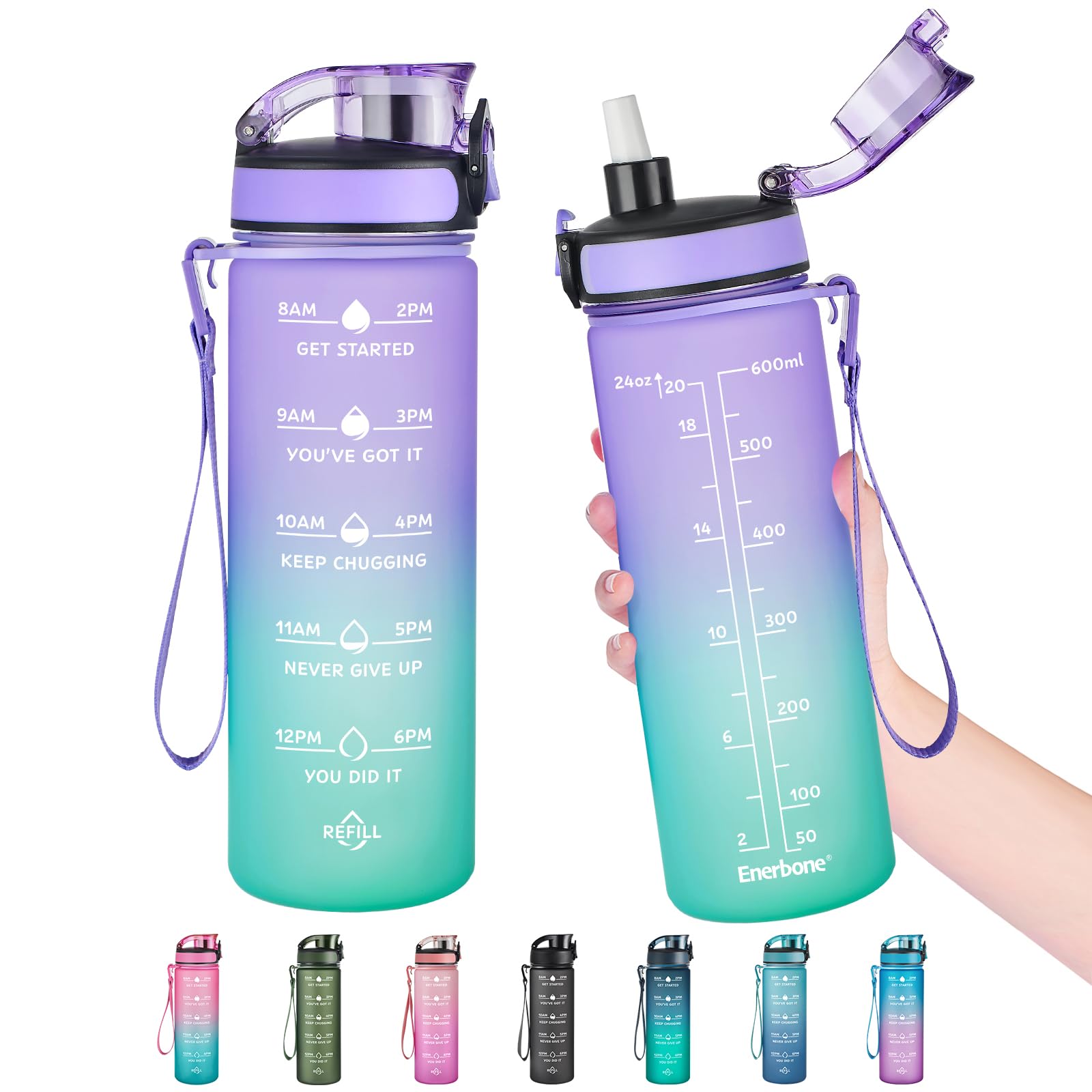 Enerbone 24 oz Water Bottle, Leakproof BPA & Toxic Free, Motivational Water Bottle with Times to Drink and Straw, Fitness Sports Water Bottle with Strap for Office, Gym, Outdoor Sports — image 1
