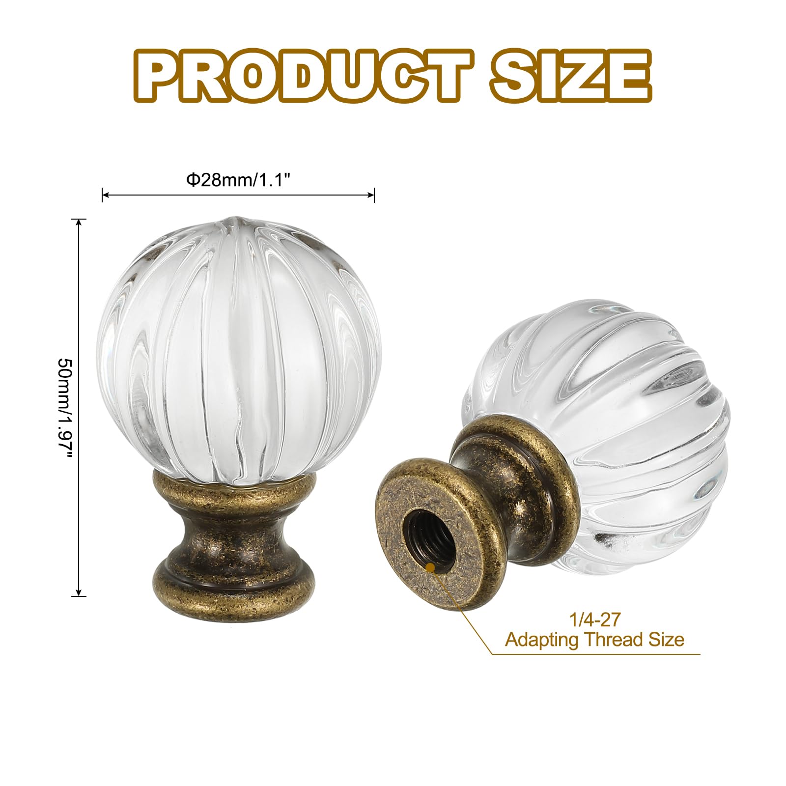 PATIKIL 1/4-27 Lamp Finial Cap for Lampshade Harp Top Cap Nut Screw Cap Knob Clear Pumpkin Ball Shaped Crystal Lamp Shade Decoration for Table Floor Lamp Bronze Tone - Image 2