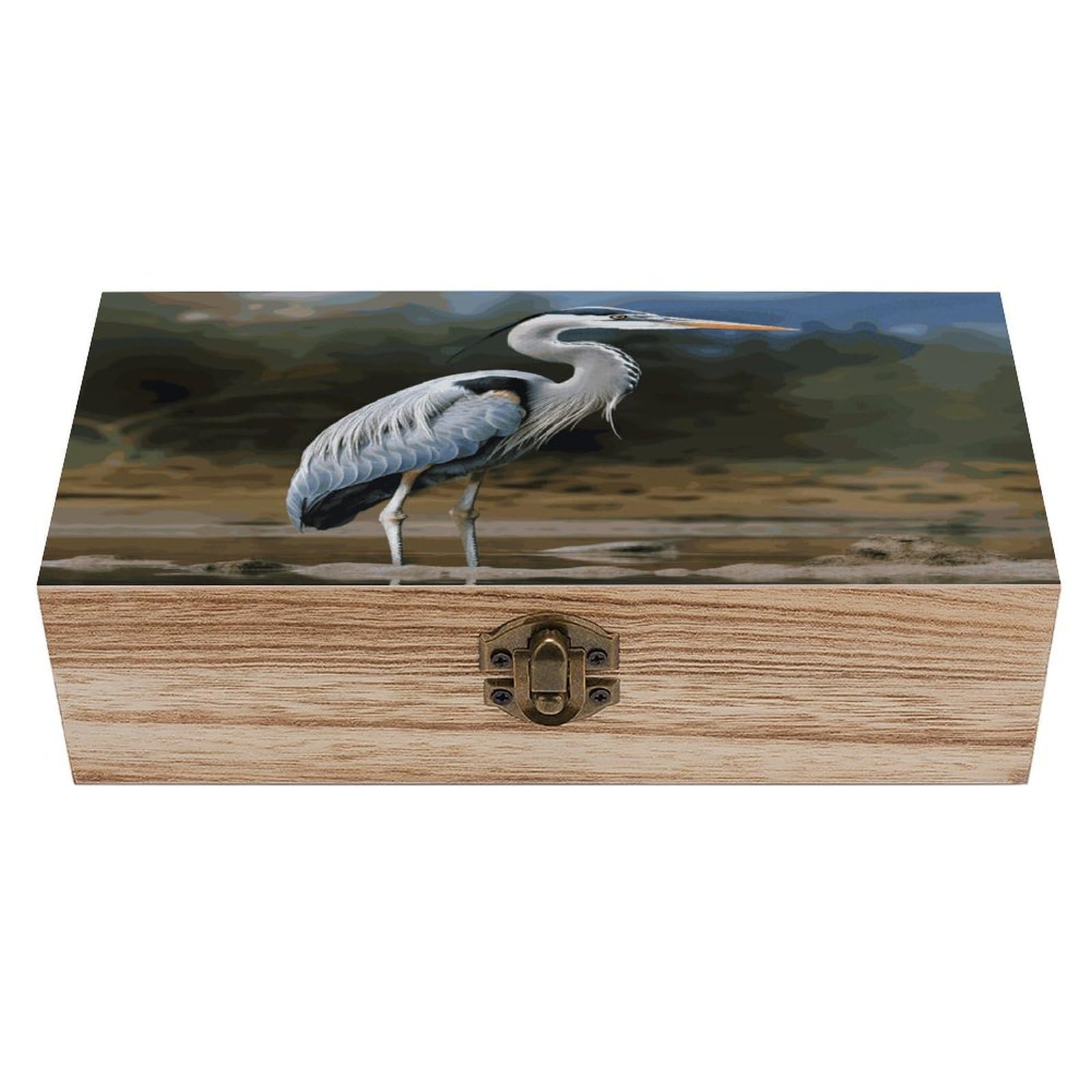 Btcowzrv Style Heron Wooden Storage Box, Keepsake Box With Hinged And Retro Lock, Wood Jewelry Organizer For Photos & Mementos And Home Decor