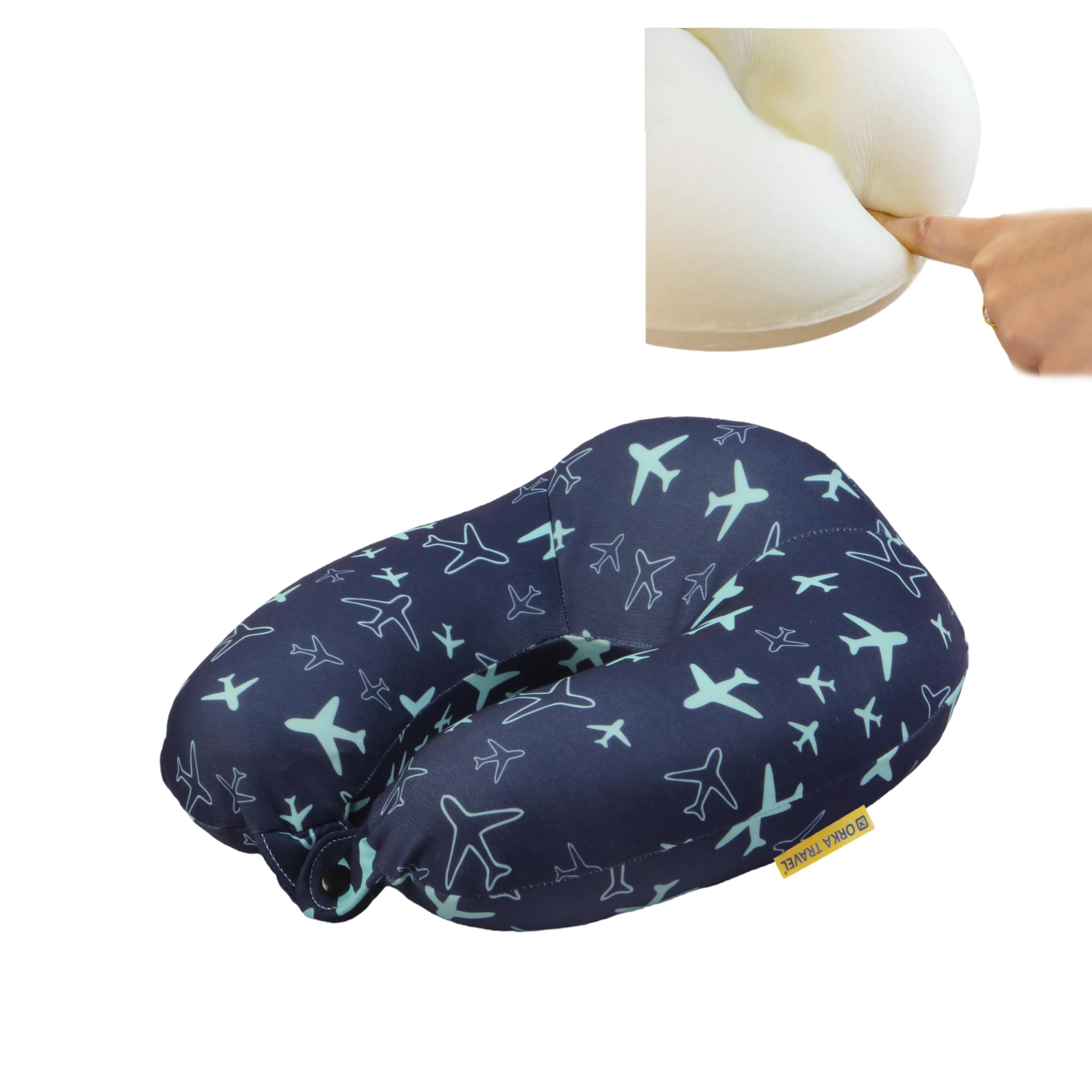 ORKA TRAVEL Memory Foam Spandex Digital Printed High Back U Neck Pillow Aeroplane