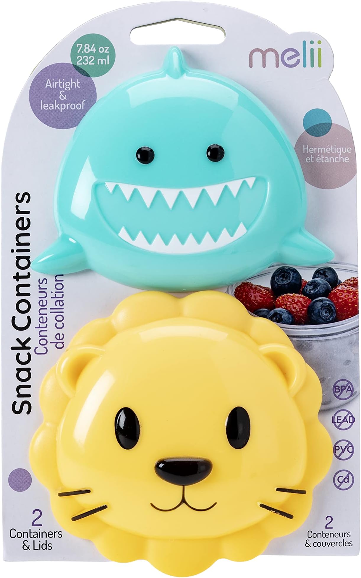 melii Animal Snack Container Two Pack (Shark & Lion)