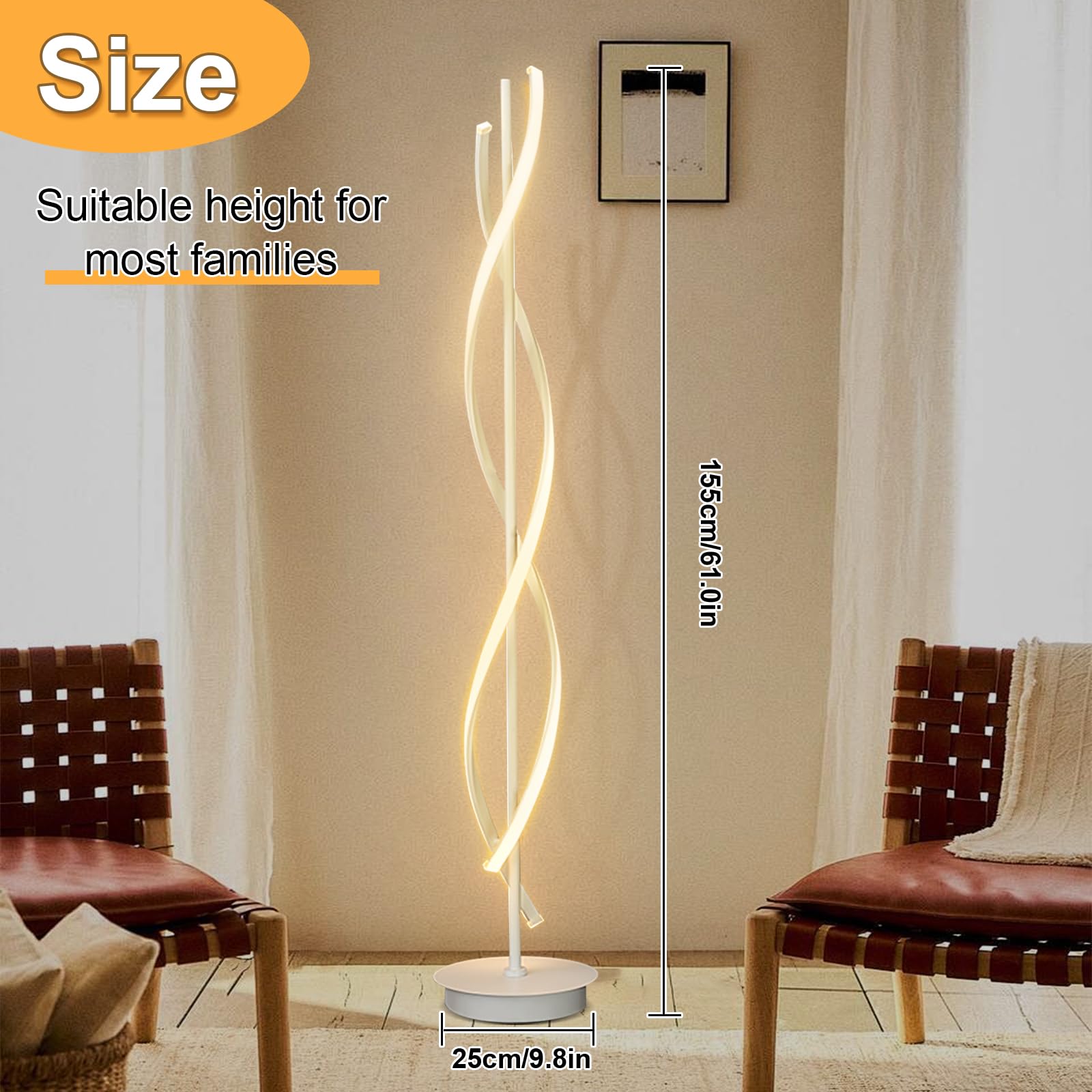 Lampada da Terra Soggiorno LED Dimmerabile, 52W Moderna Piantana Lampada da Terra Salotto con Telecomando Spirale Design Lampada Piantana per Camera da Letto (Bianco)