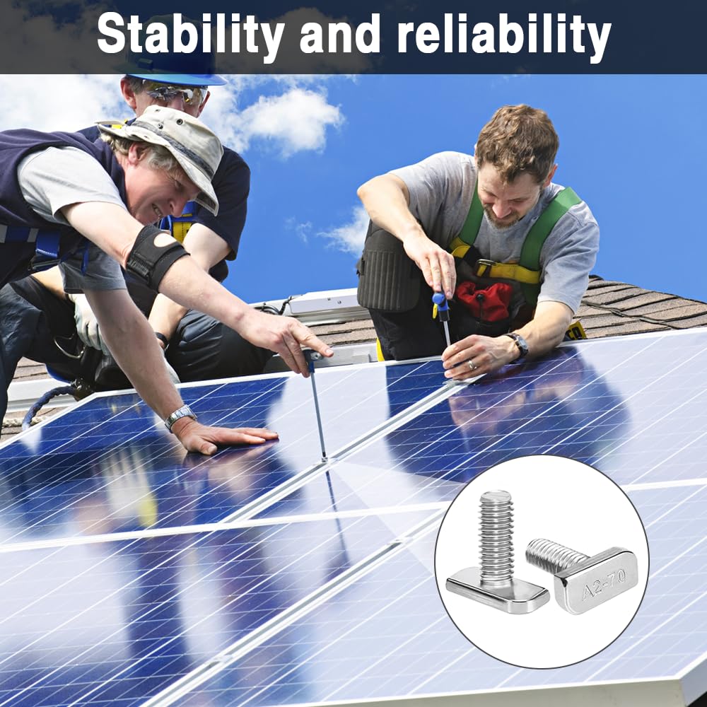 Lot de 20 Vis à Tête de Marteau M8 x 20, Vis Acier Inoxydable A2-70, Boulons en T avec Écrou à Bride, pour Modules Photovoltaïques, Profilés en Aluminium Photovoltaïque, Serre, Rail de