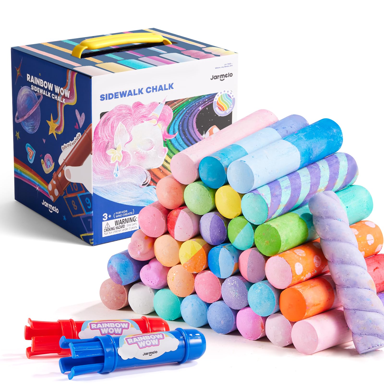 Jar Melo 38 PCS Sidewalk Chalk for Kids- Colored Sidewalk Chalk With Holder,Jumbo Washable & Non-Toxic Chalks-Outdoor Play and Chalkboard Art for Kids