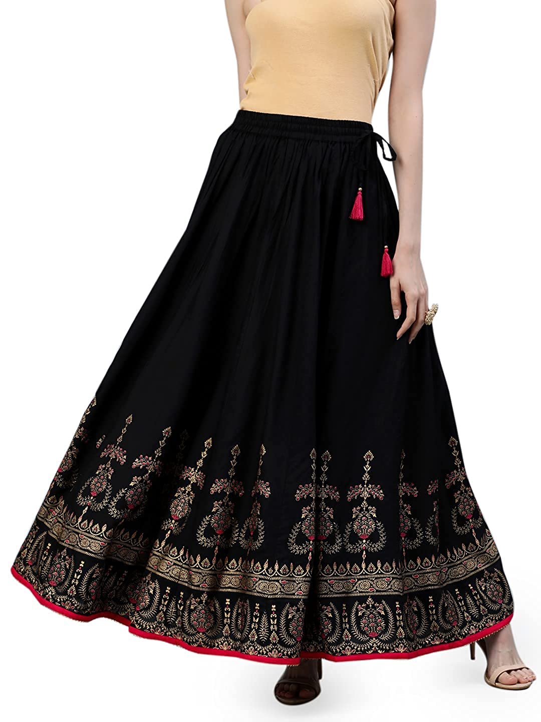 diamo Rajasthani Jaipuri Traditional Ethnic Block Print Long Skirt for Women Knot with Elastic Free Size-picture-52