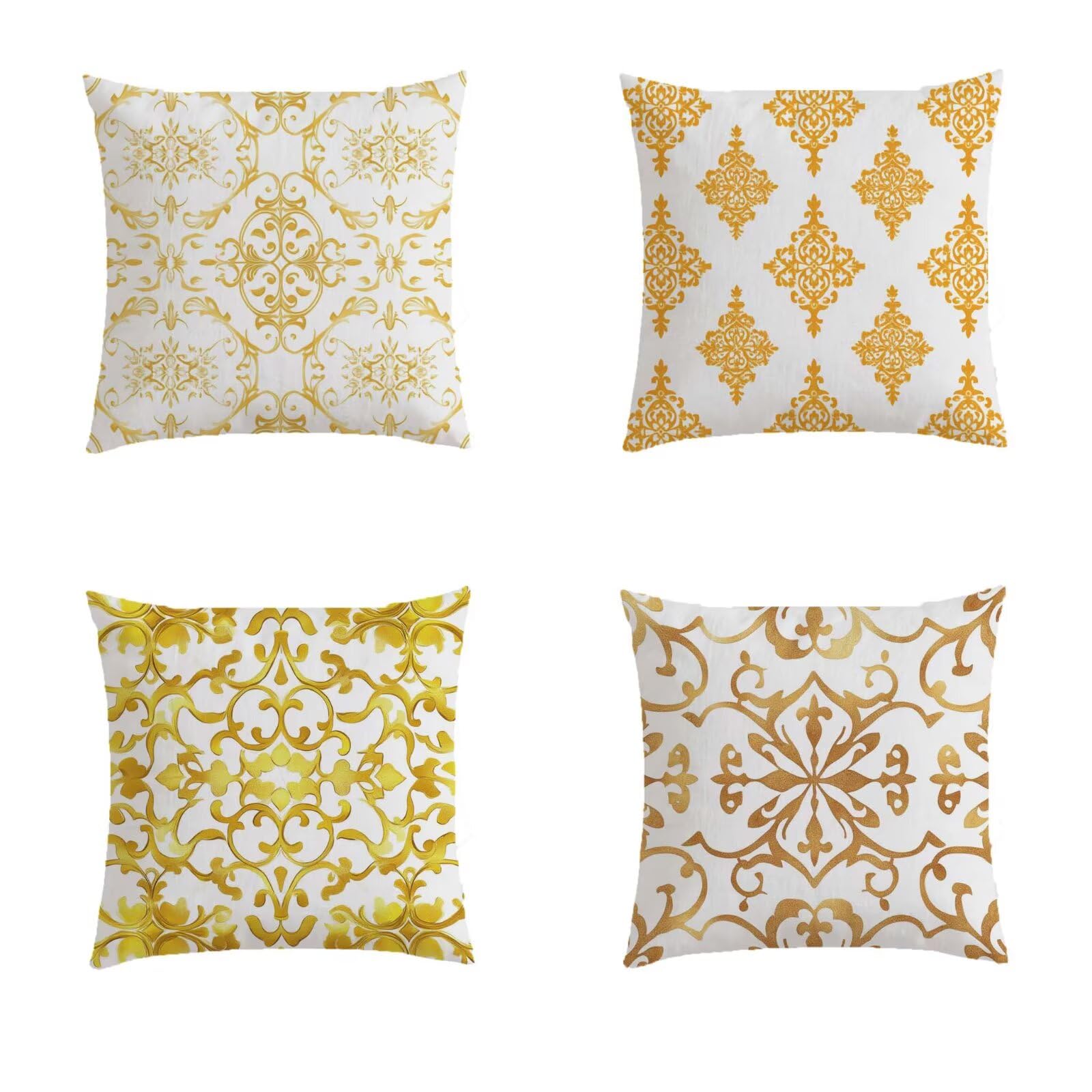 Housse coussin 50x50cm imperméable lot de 4 motifs géométriques jaunes pour salon de jardin