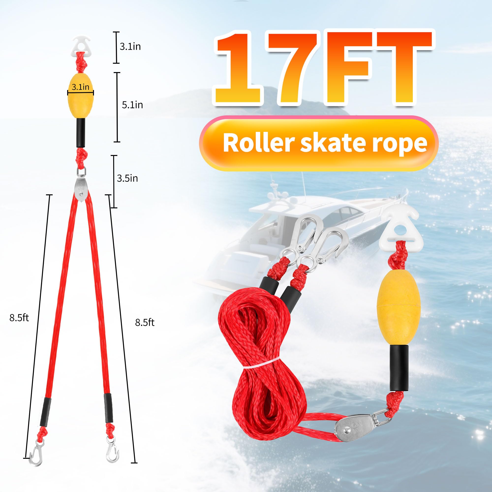 Corde de remorquage flottante robuste avec boule flottante – Harnais de remorquage pour sports nautiques de qualité supérieure pour tubes de remorquage, skis nautiques et wakeboards