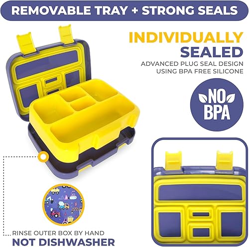 Miniatura 125 de Kinsho - Lonchera bento infantil, 5 secciones para control de porciones, bandeja de plástico desmontable sin bisfenol A, para niños preescolares