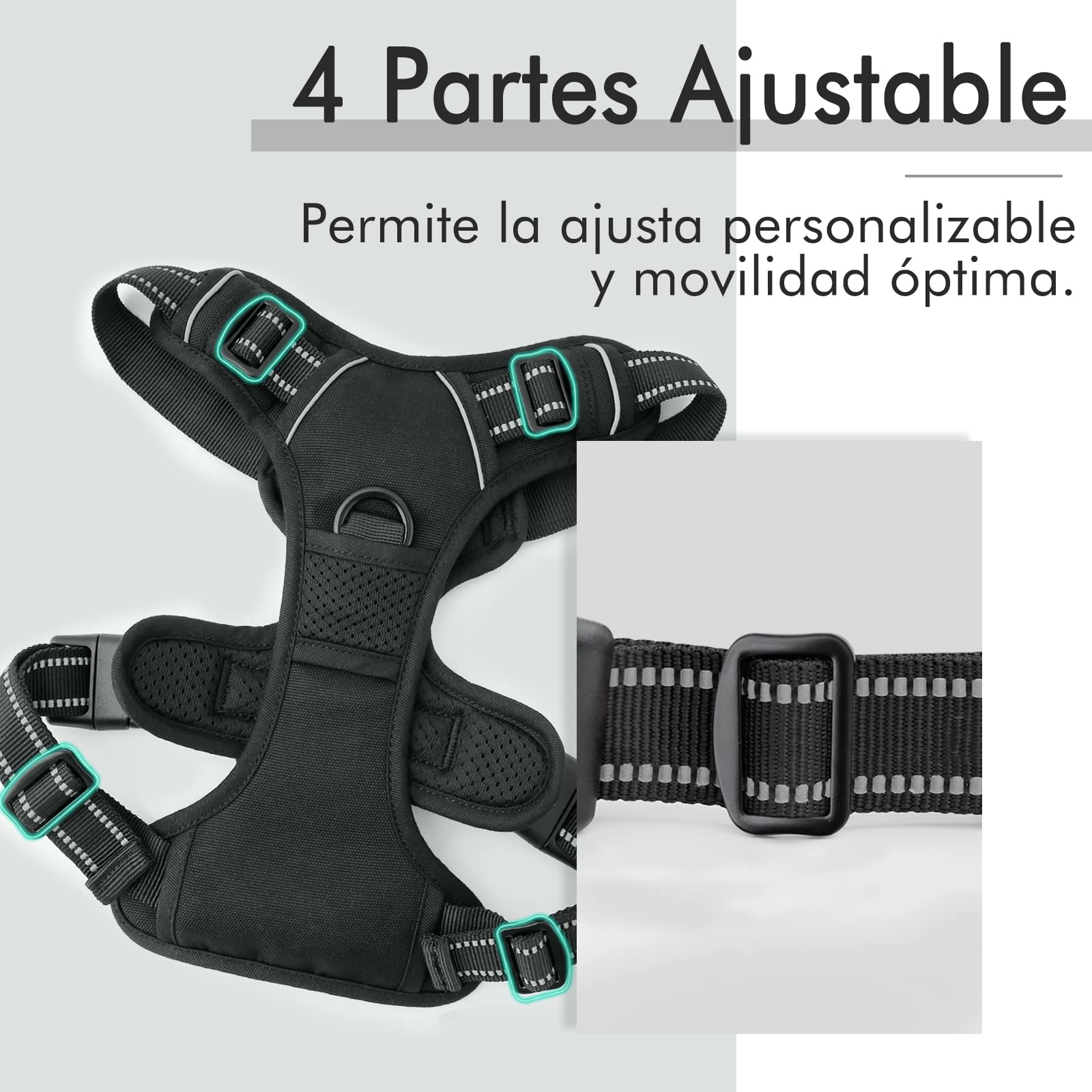 rabbitgoo Arnes Perro Grande Mediano Pequeño Arnés Pecho Antitirones Perros Coche con Lineas Reflecantes Cómodo Transpirable Chaleco Acolchado Ajustable para Adiesreamiento Correr Negro Tamaño Grande