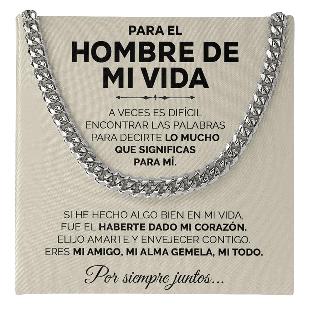 SOFIA FERRER Collar Acero Inoxidable Para Hombre, Cadena Cubana, Regalo Original San Valentín, Novio, Aniversario, Navidad