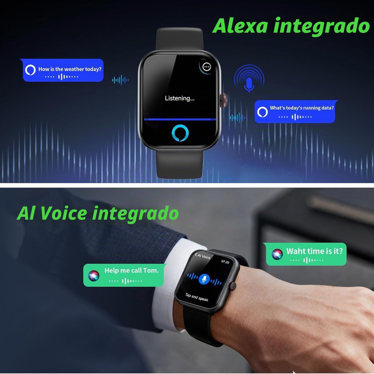 Reloj inteligente para hombre y mujer, 1,91 pulgadas, HD, con Alexa y función de teléfono, 100 modos de deporte, reloj inteligente, pulsómetro, monitor de sueño, podómetro, resistente al agua IP68