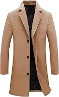 Springrain Men's Wool Blend Pea Coat - Notched Collar Single Breasted Warm Winter Overcoat Trench Coat