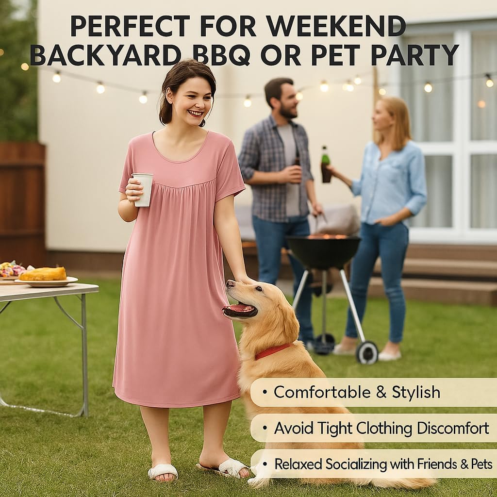 LovinPet Dresses For Women, Casual Plus Size Sleep Dresses for Women, Short Sleeve Nightgown,Soft Loungewear for Home,3XL-6XL - Image 8