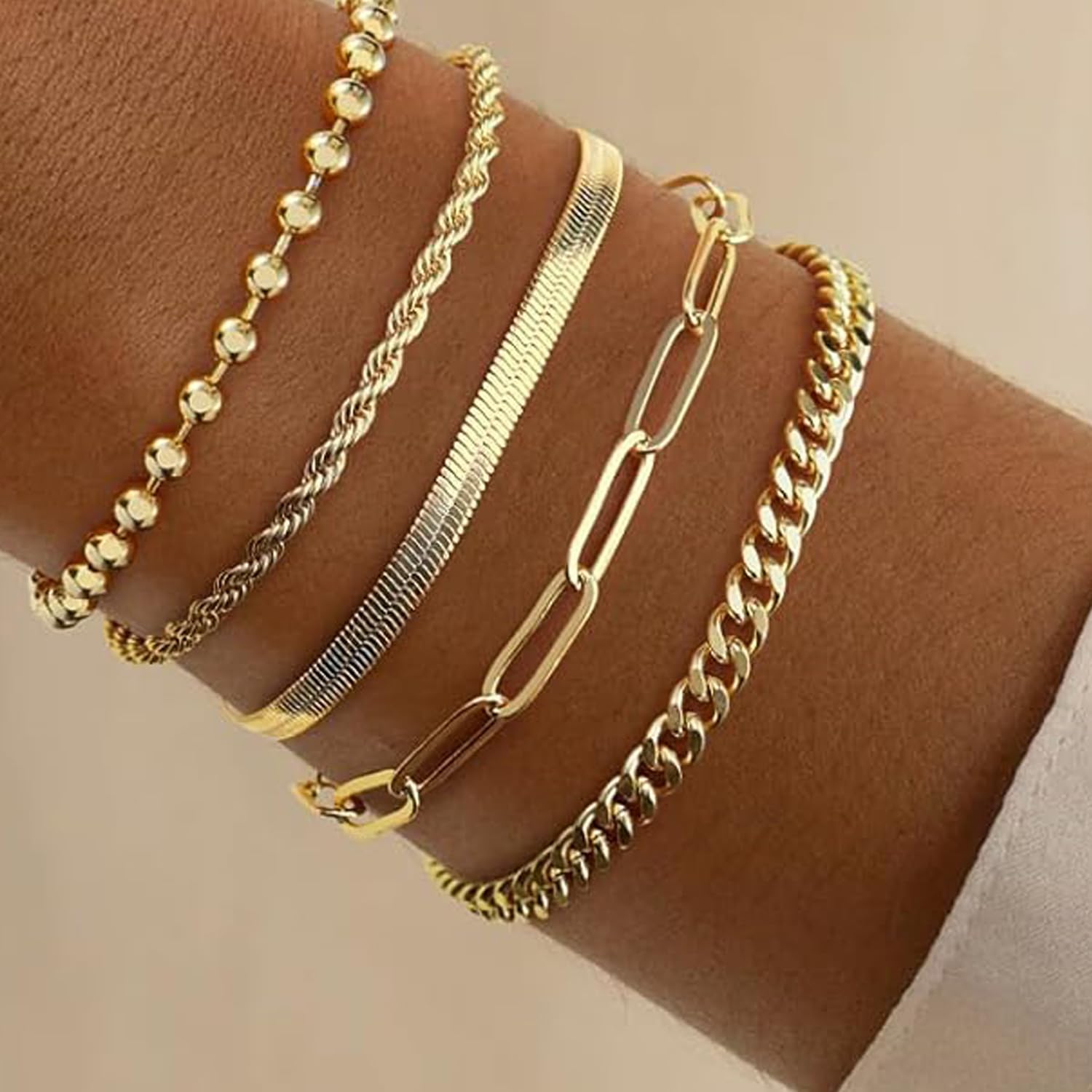5PCS Gold Bracelets for Women Stackable Bracelet Gold Layered Bracelets Jewelry Set for Women Birthday Gifts for Mom