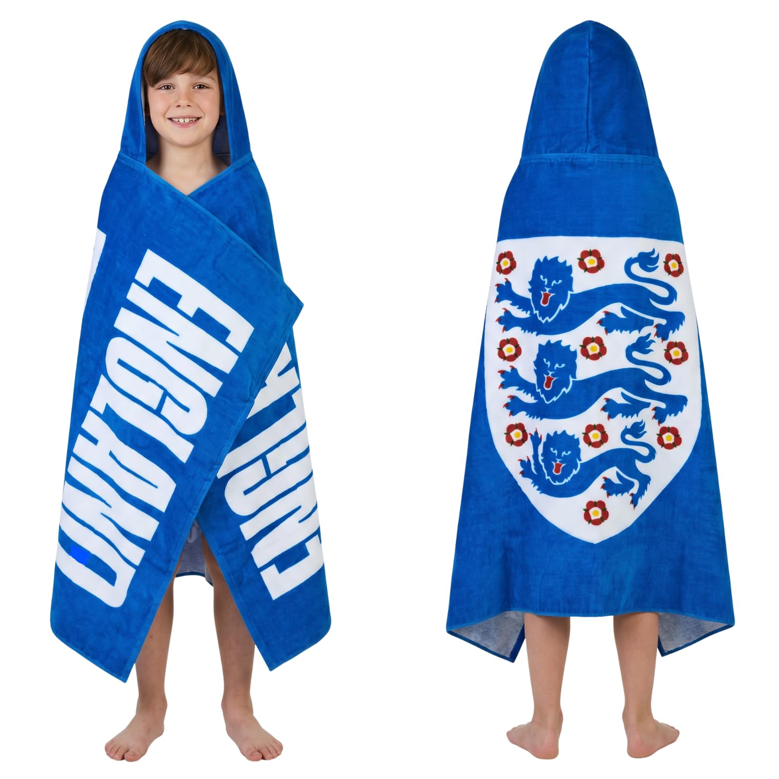 Official England Football Team Boys Hooded Towel – Kids Poncho 100% Cotton Towel – England Beach Swimming Wrap & Bath Robe