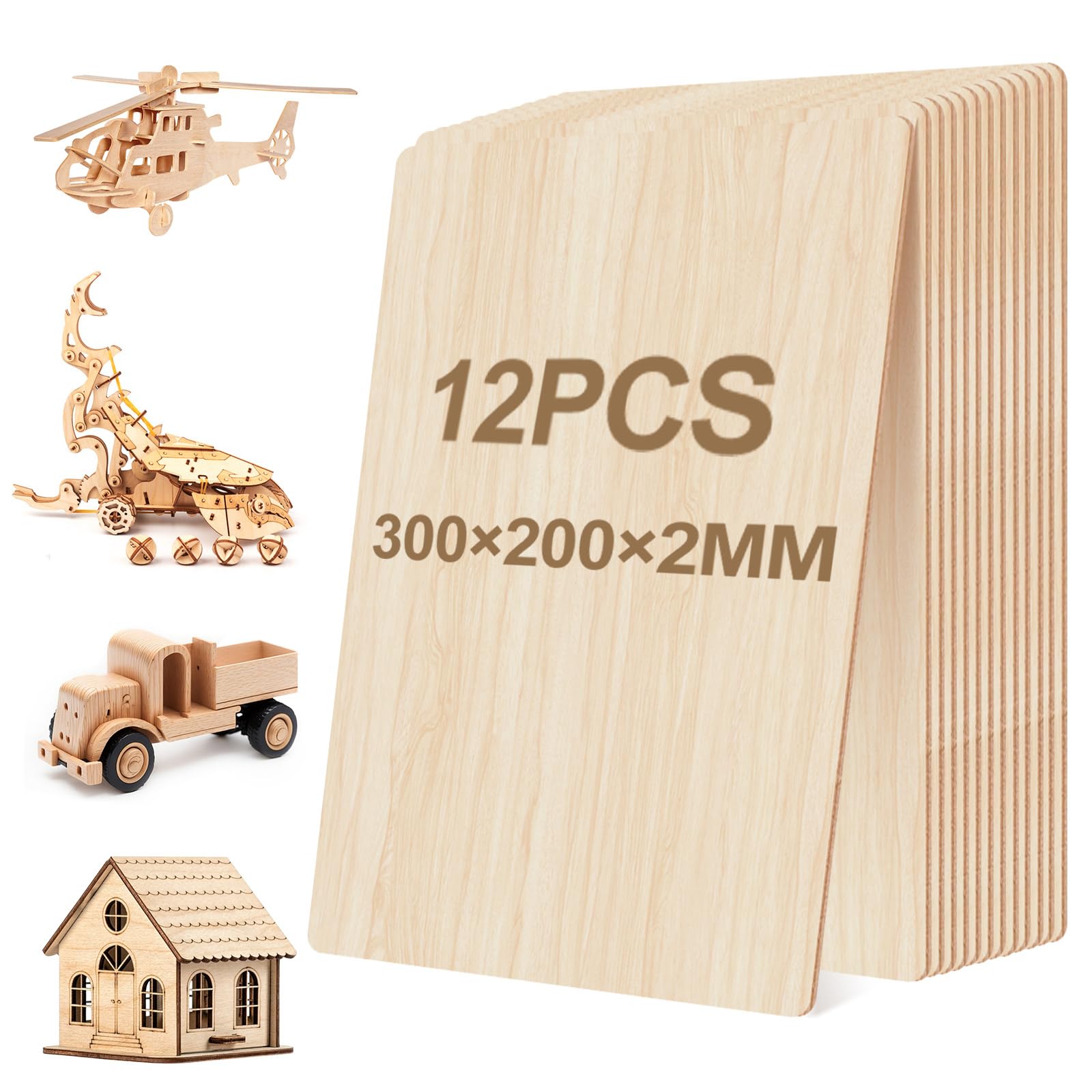 Plaques De Contreplaqué Balsa 2mm - Lot De 15, 300x200mm Pour Artisanat Et Modélisme