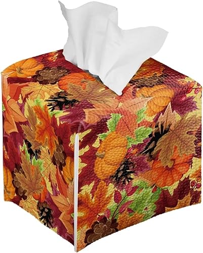 Miniatura 2 de Gomyblomy Funda para caja de toallas de papel con estampado de hojas de arce, soporte cuadrado para caja de pañuelos de papel con tema de Acción de