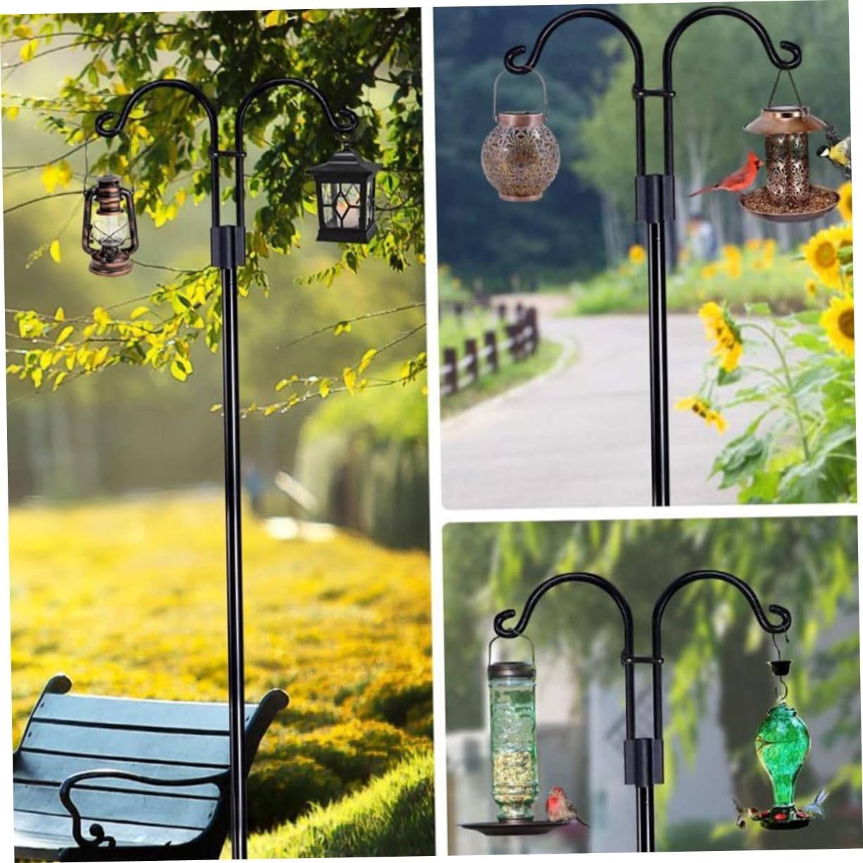 Garden Shepherd Hook Solar Lights Metal Plant Hanger for Outdoor Decor Heavy Duty Lantern and Bird Feeder Support Elegant Finish for Garden and Courtyard