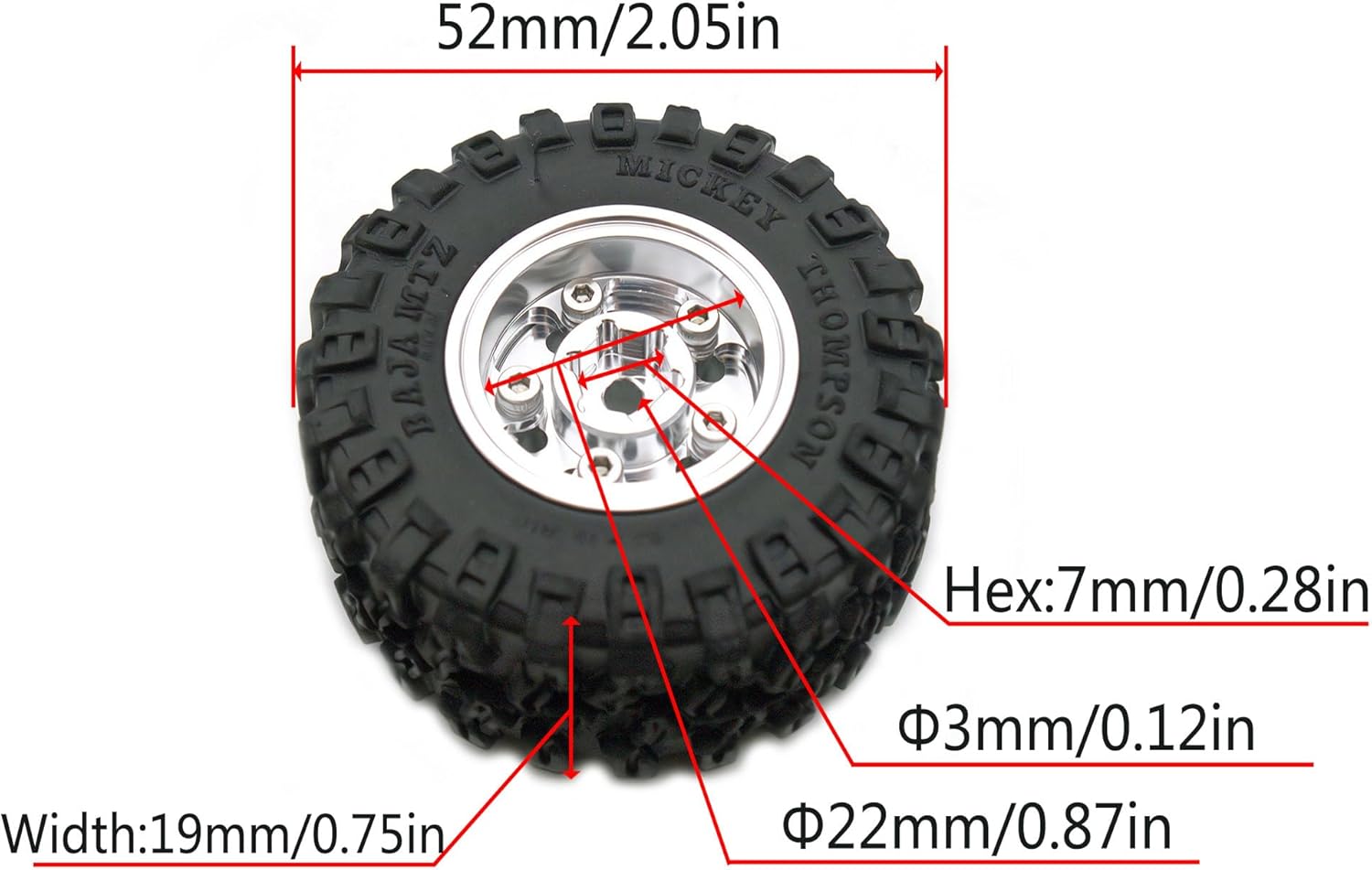 Rc 1.0 Beadlock Wheel Tires Set -2mm Offset Wheel Rims for 1/18 1/24 RC Crawler Car Axial SCX24 AX24 TRX4M FCX24 Upgrade TW1002 (Silver)
