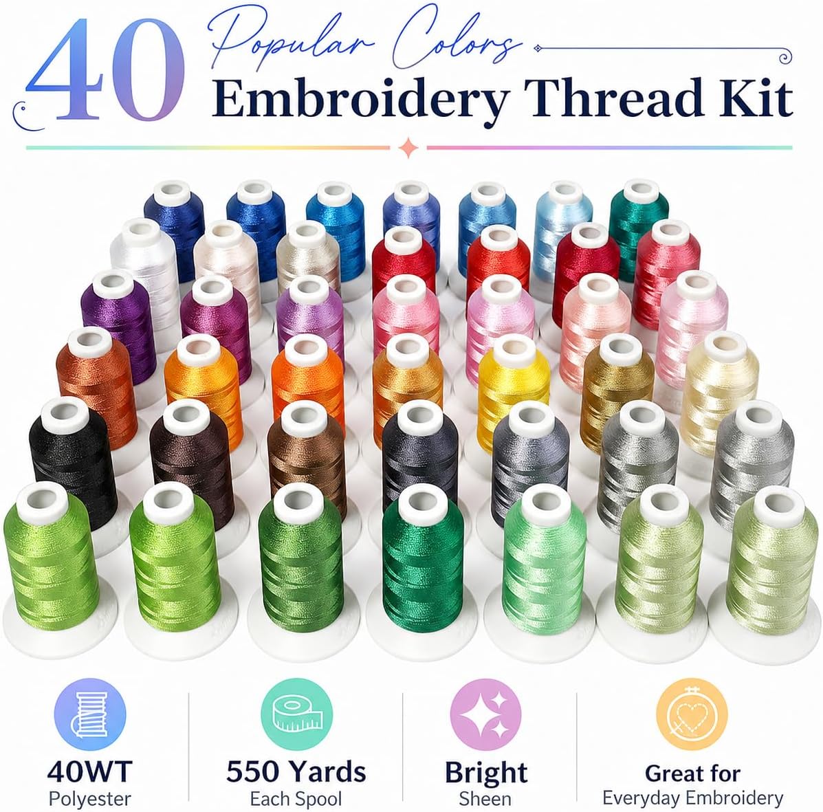 Simthread 40 Colors 550Yds Each 40WT Polyester Embroidery Thread Kit image 2