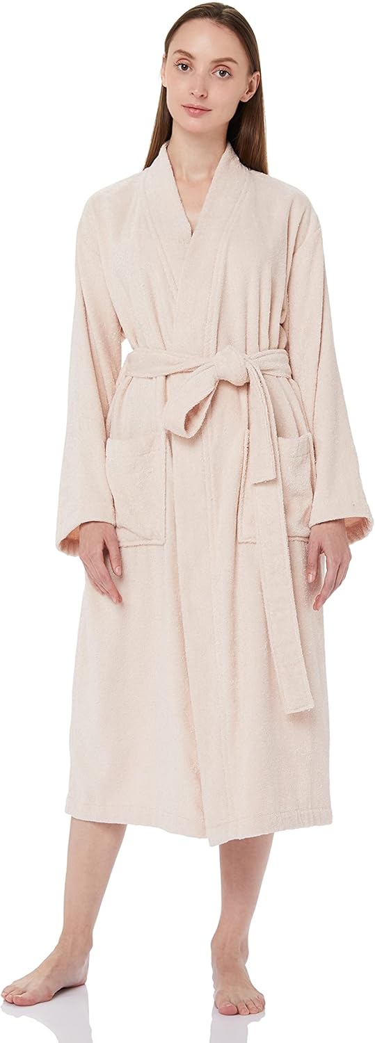 Amazon Basics Unisex 100 Cotton Terry Kimono Bathrobe Blush, XS/S