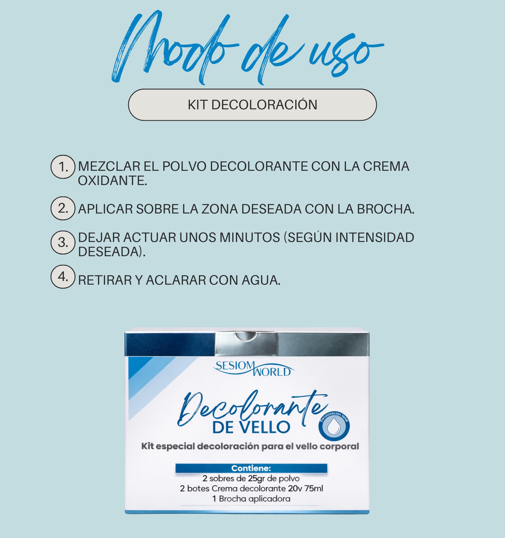 SesiomWorld Kit per capelli professionali – 2 creme da 20 vol, 2 buste in polvere e pennello applicatore – schiarimento sicuro e uniforme per il corpo